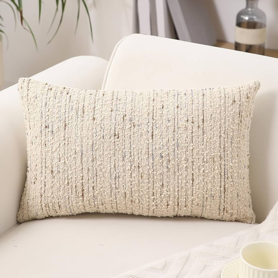 Textured Boucle Lumbar Pillow Covers 12x20 Neutral Striped Throw Pillows Soft Modern Farmhouse Pi... | Amazon (US)