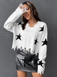 SHEIN Star Pattern Distressed Drop Shoulder Sweater
   SKU: sw2208267444785933   New     US$20.00... | SHEIN