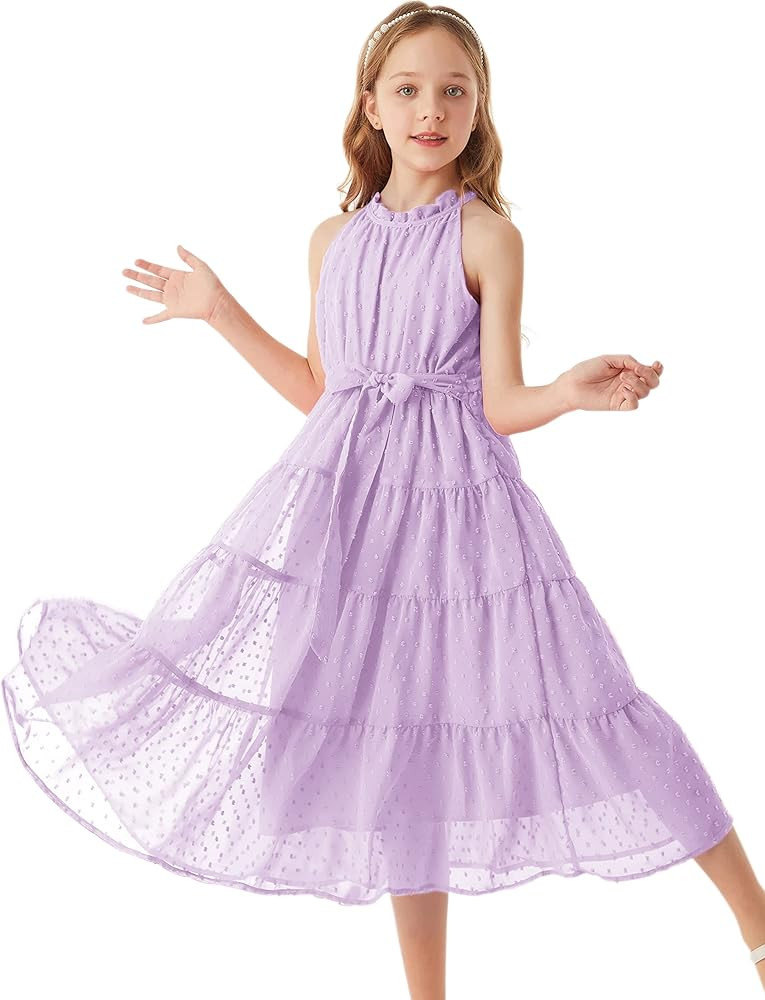GRACE KARIN Girls Halter Neck Sleeveless Casual A-line Flowy Maxi Dress for 5-12 Years | Amazon (US)