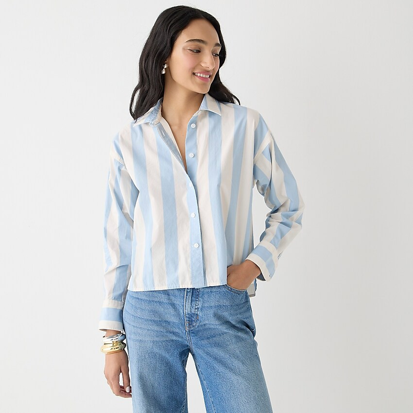 Relaxed-fit cropped shirt in Barlow stripe | J. Crew US