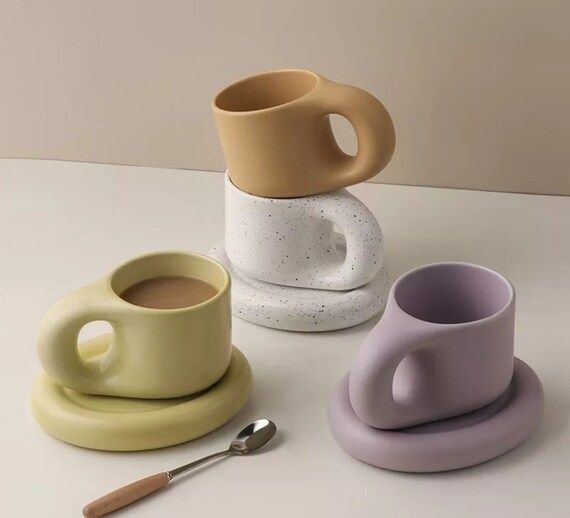 Luxury Ceramic Creative Coffee Tea Mug Cup With Chunky Plate | Etsy | Etsy (US)