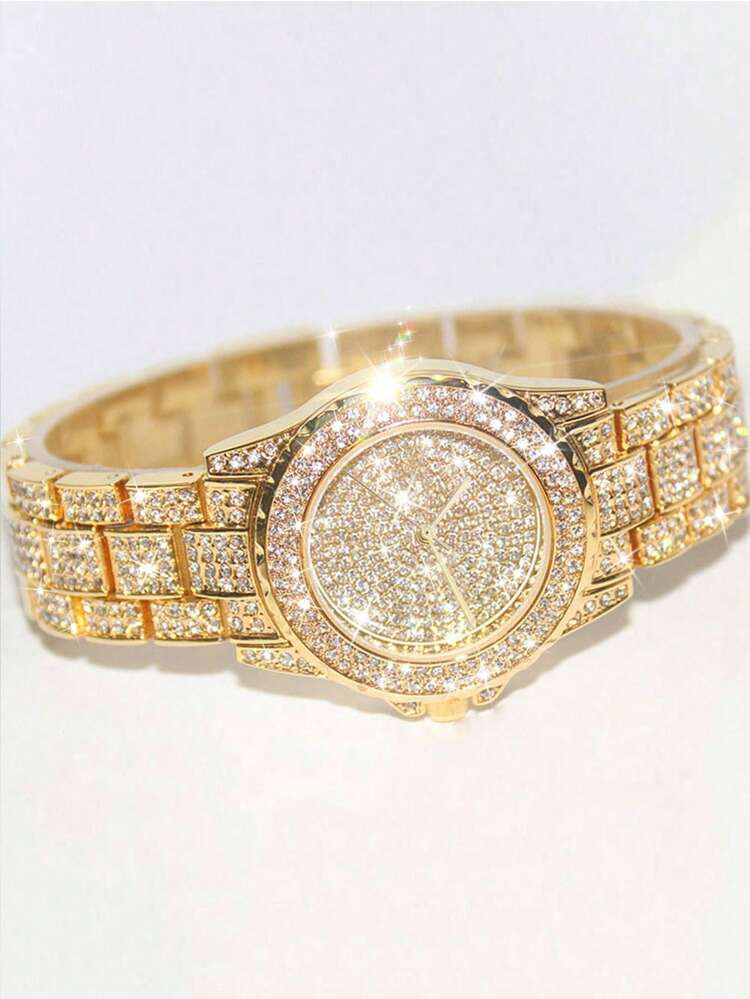 1pc Fashionable Luxury Diamond Encrusted Round Women Quartz Steel Band Watch, Suitable For Partie... | SHEIN