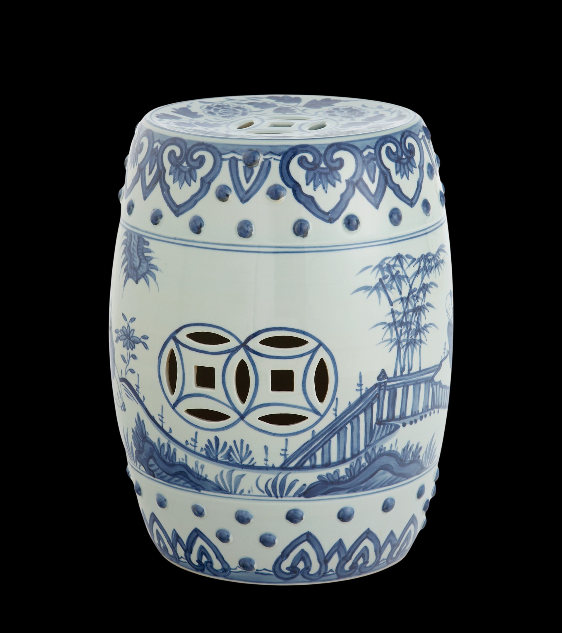 Hand-painted Chinese Barrel Seat - Pale Blue | OKA US