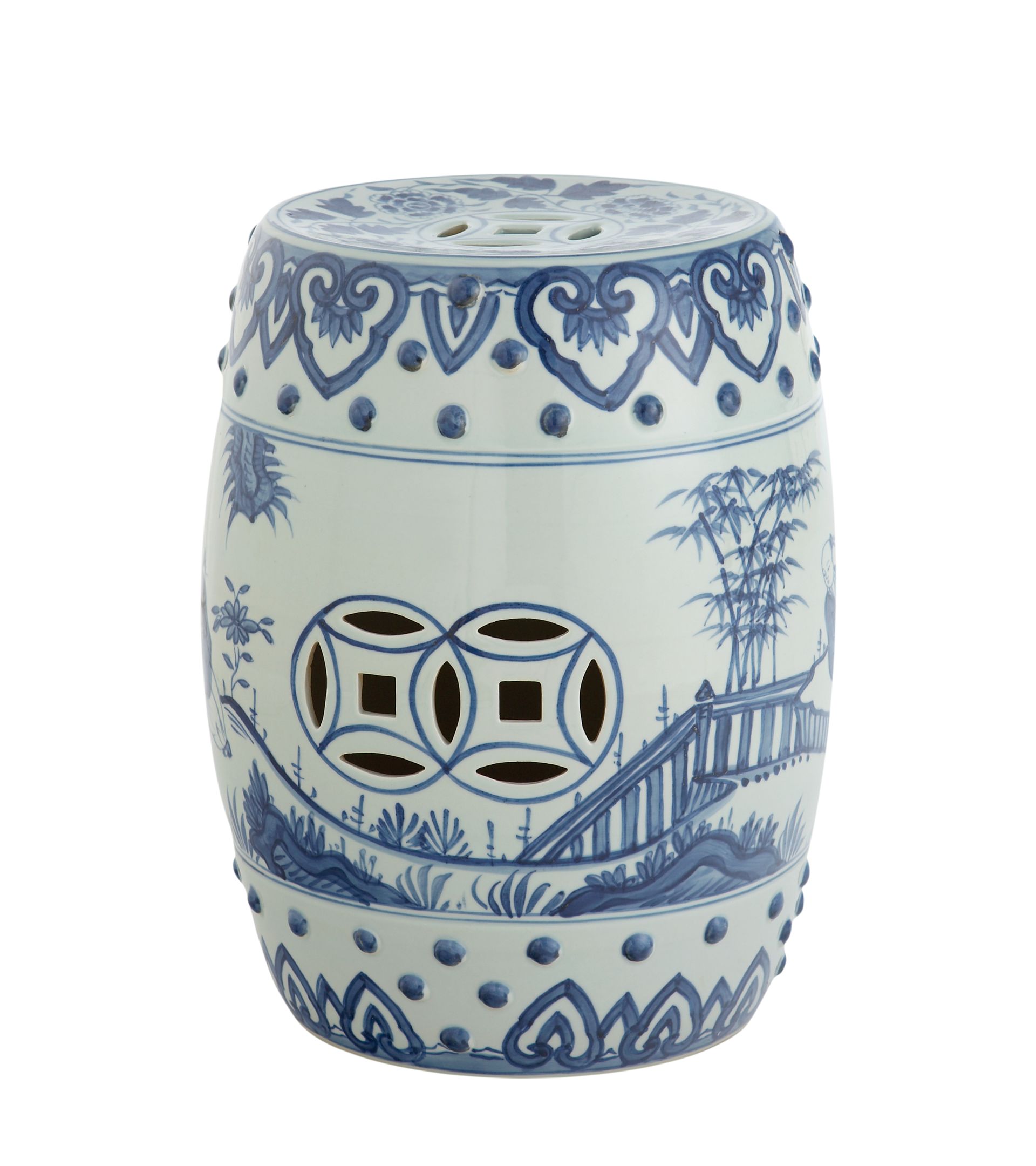 Hand-painted Chinese Barrel Seat - Pale Blue | OKA US