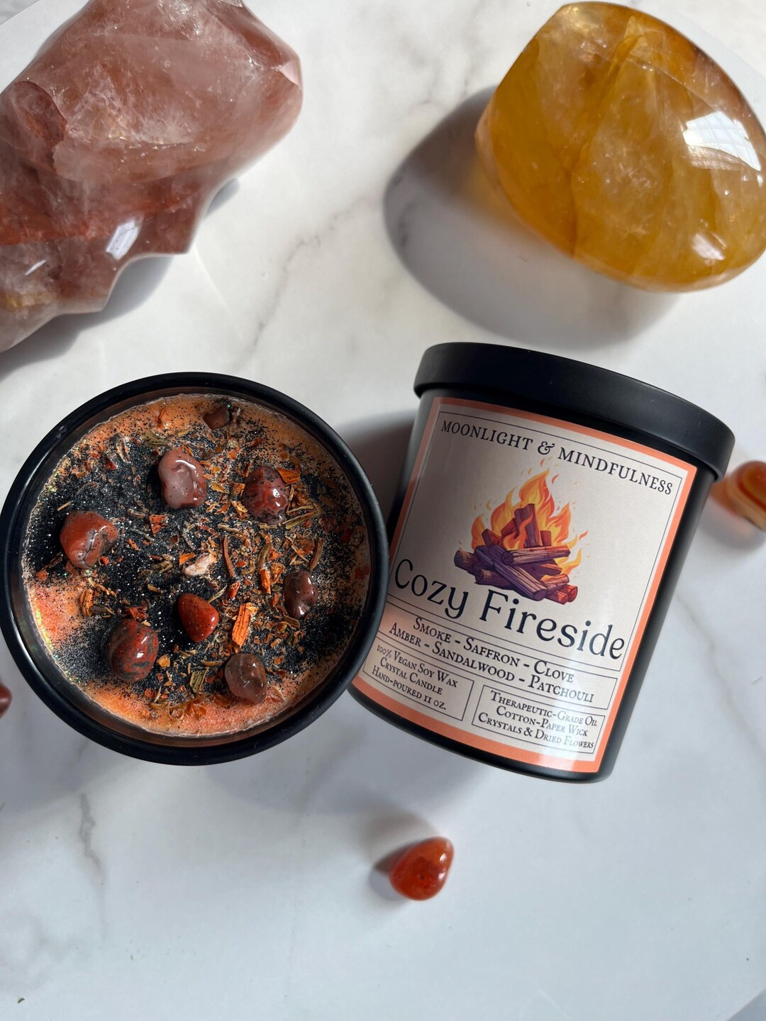 Cozy Fireside 100% Soy Wax Crystal Candle, Hand-poured Vegan, Smoke Scent, Warm Campfire Outdoor ... | Etsy (US)