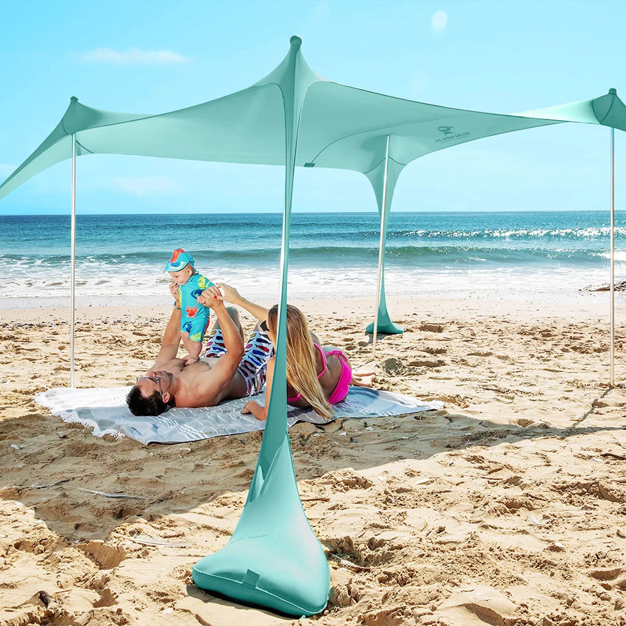 SUN NINJA 7x7.5 Outdoor Pop Up Beach Tent With Shovel, Pegs, Stability Poles, Green | Walmart (US)