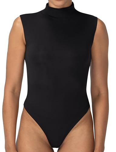 Sunzel Mock Turtle Neck Sleeveless Bodysuit,High Neck Sexy Tank Tops Sharp Leotard Clothing, Black S | Amazon (US)