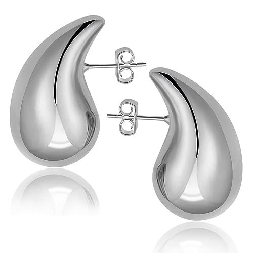 Sterling Silver Chunky Earrings S925 Silver Tear Drop Earrings For Women Hypoallergenic Silver Chunky Earrings Jewelry Open Hoops Lightweight Drop Earrings With Sterling Silver Post For Women Girls | Amazon (UK)