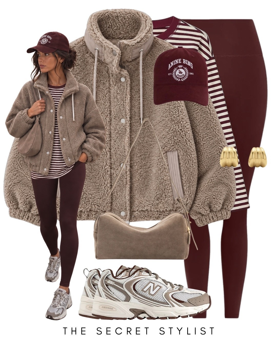 Both fleece jacket 
Burgundy ANINE Bing cap
Burgundy leggings 
New Balance 530 trainers 

@Anine Bing 
@Elleme 
@thewhitecompany

#LTKuk #LTKautumn #LTKstyletip