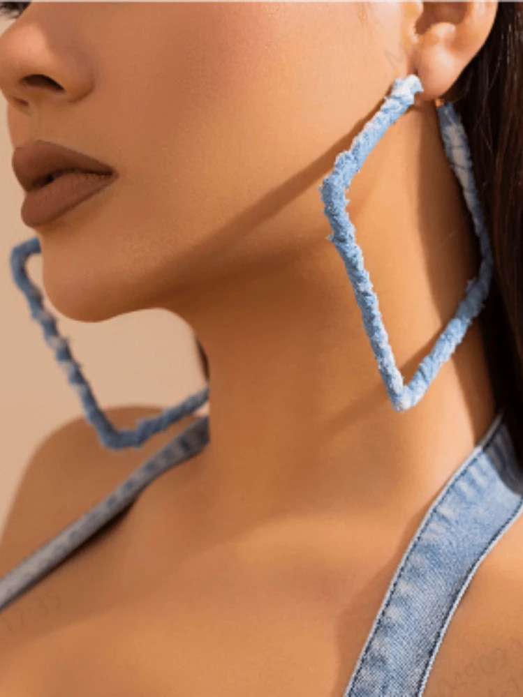 1pair Retro Fashion Exaggerated Denim Print Hoop Earrings For Women, Simple Twisting Round Earrin... | SHEIN