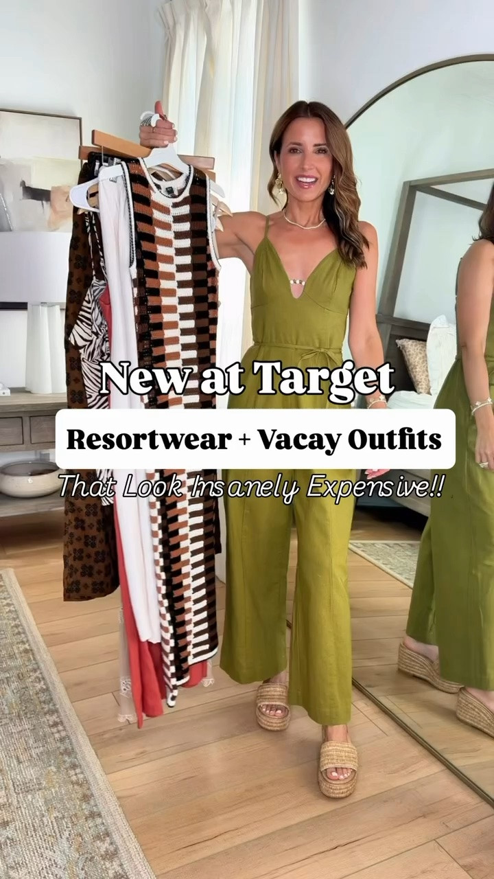 New at Target! Resort wear. Resort outfits. Vacation dresses. Vacation outfits. Summer dresses. Linen-blend jumpsuit. Matching pant sets. Wide leg pants. Dinner outfits. Swimsuit coverups. Matching crochet sets. Cruise outfits. I went up half a size in wedges. 
**XS in each - could size down in romper and wide leg pants!

#LTKootd #LTKTravel #LTKSwim