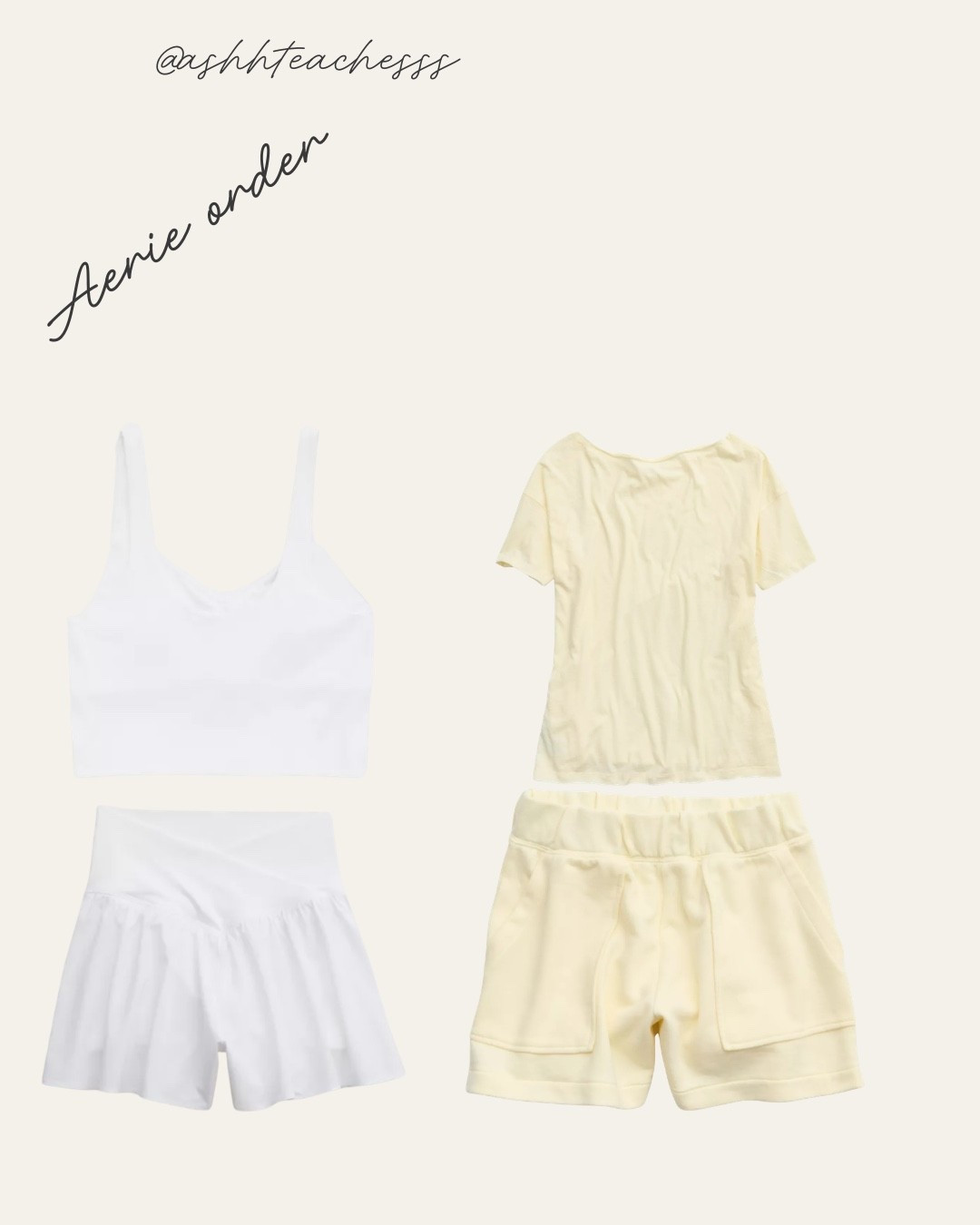 Aerie order 
Size large in shorts & sports bra
Size small in tshirt

#LTKSaleAlert #LTKMidsize #LTKSeasonal