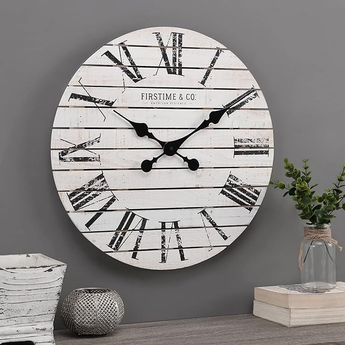 FirsTime & Co.® Shiplap Farmhouse Wall Clock, American Crafted, White, 18 x 2 x 18, | Amazon (US)