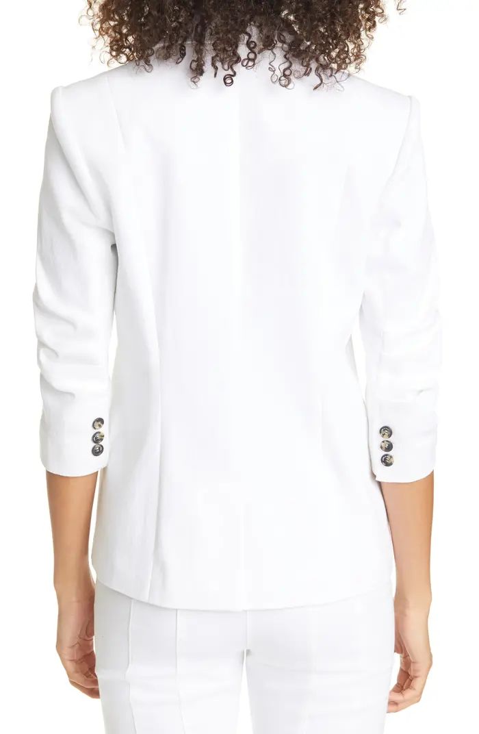 Khloe Ruched Sleeve White Denim Blazer | Nordstrom