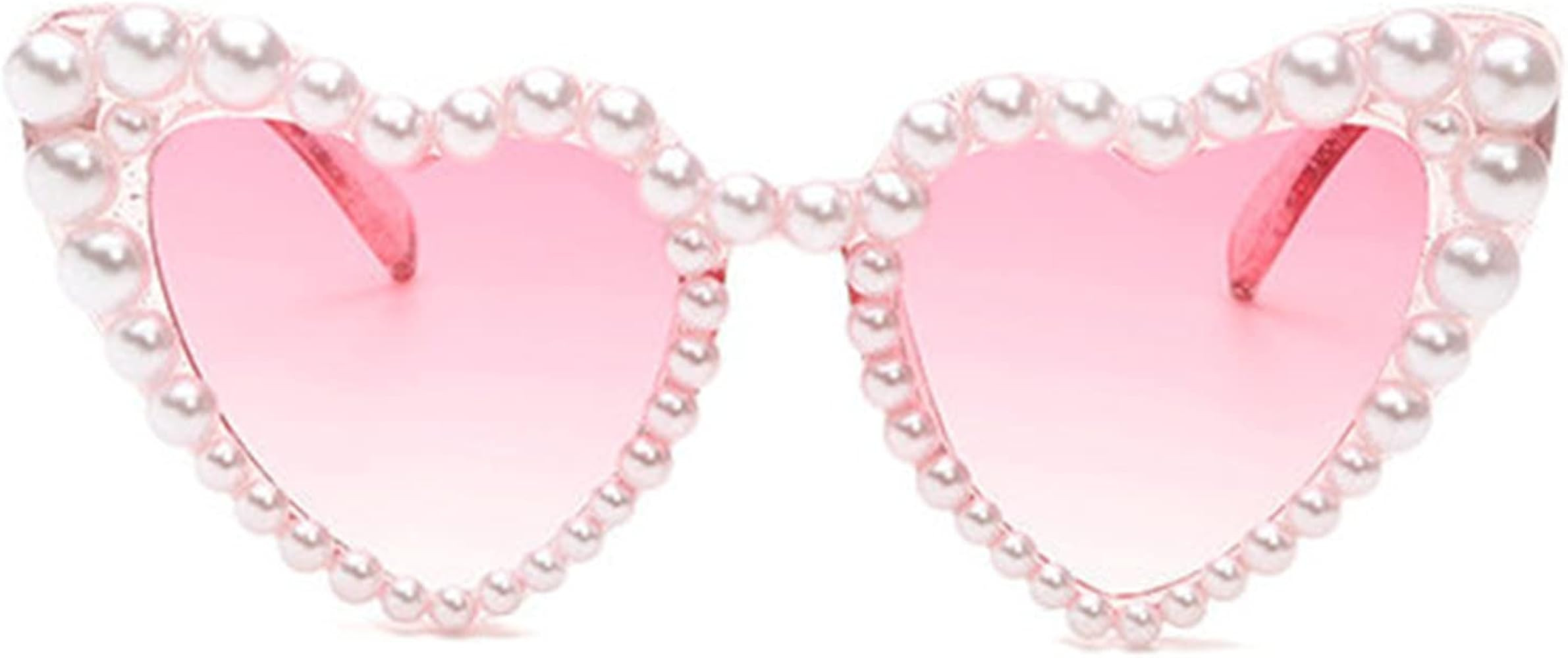 COTIA Luxury Fine Shimmering Love Pearl Sun Glasses Women Heart Glasses Casual Bling Sunglasses | Amazon (US)
