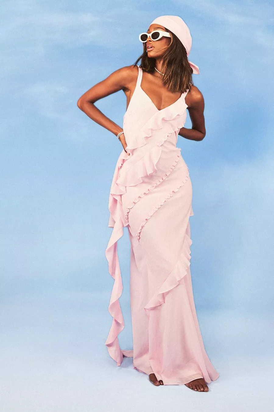 Chiffon Ruffle Trim Maxi Dress | Boohoo.com (UK & IE)