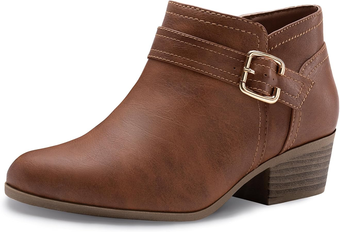 Athlefit Women's Chunky Low Heel Ankle Boots Classic Pointed Toe Side Zipper Booties | Amazon (US)