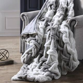 MODERN THREADS Braided Faux Fur Gray Reversable Polyester Throw Blanket 5LXFXTHE-BRC-ST - The Hom... | The Home Depot