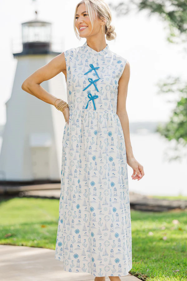 The Creative Navy Blue Toile Midi Dress | The Mint Julep Boutique
