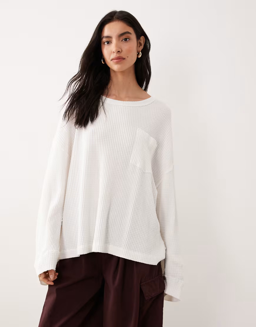 Free People dawson pocket detail waffle top in clean ivory-White | ASOS (Global)