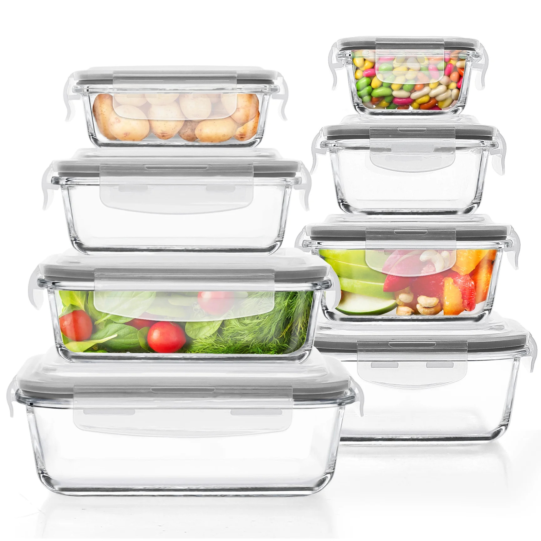 16 Pcs Glass Food Storage Containers, Meal Prep, Airtight Lunch Boxes with Leak Proof Locking Lid... | Walmart (US)