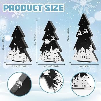 3 Pieces Christmas Tree Wooden Signs Black White Xmas Tiered Tray Decor for Christmas Home Tablet... | Amazon (US)