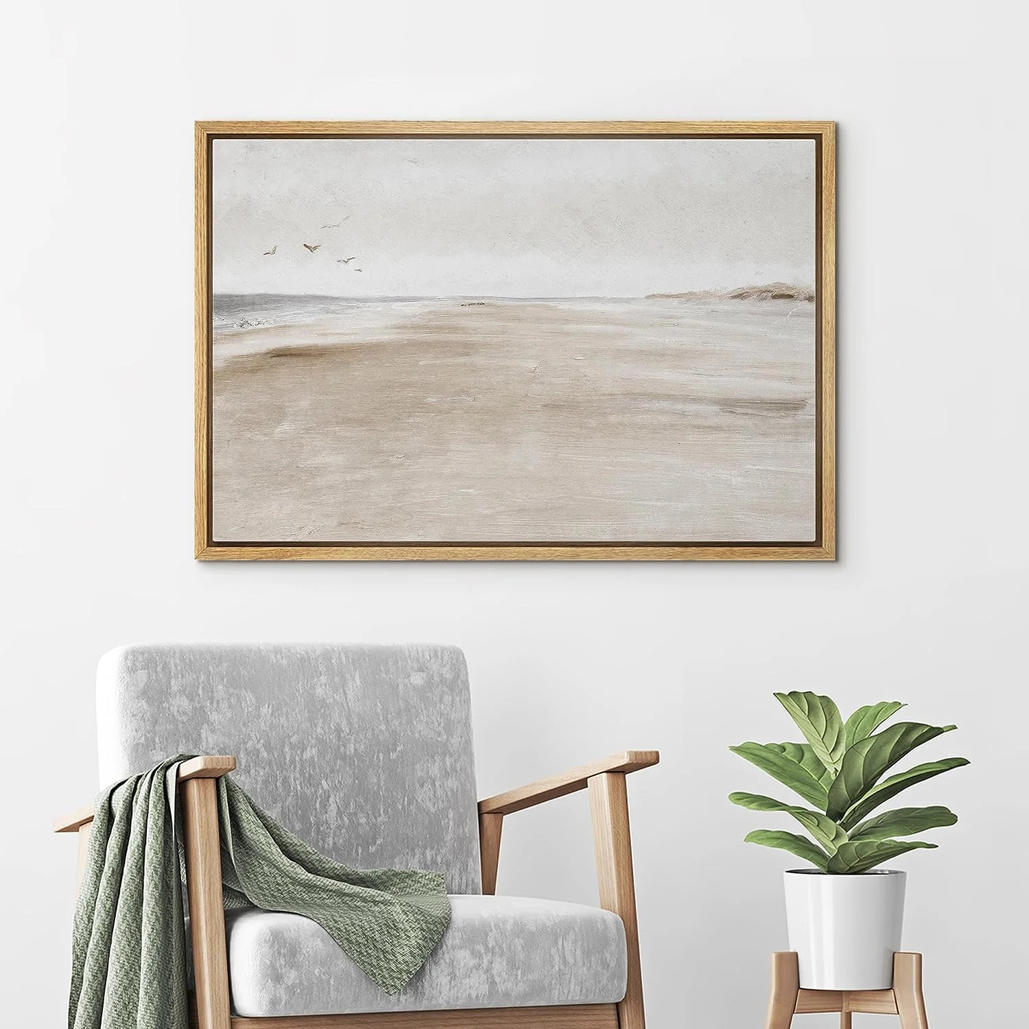 PixonSign Framed Canvas Print Wall Art Sandy Beach Coastal Landscape Nature Wilderness Illustrati... | Walmart (US)