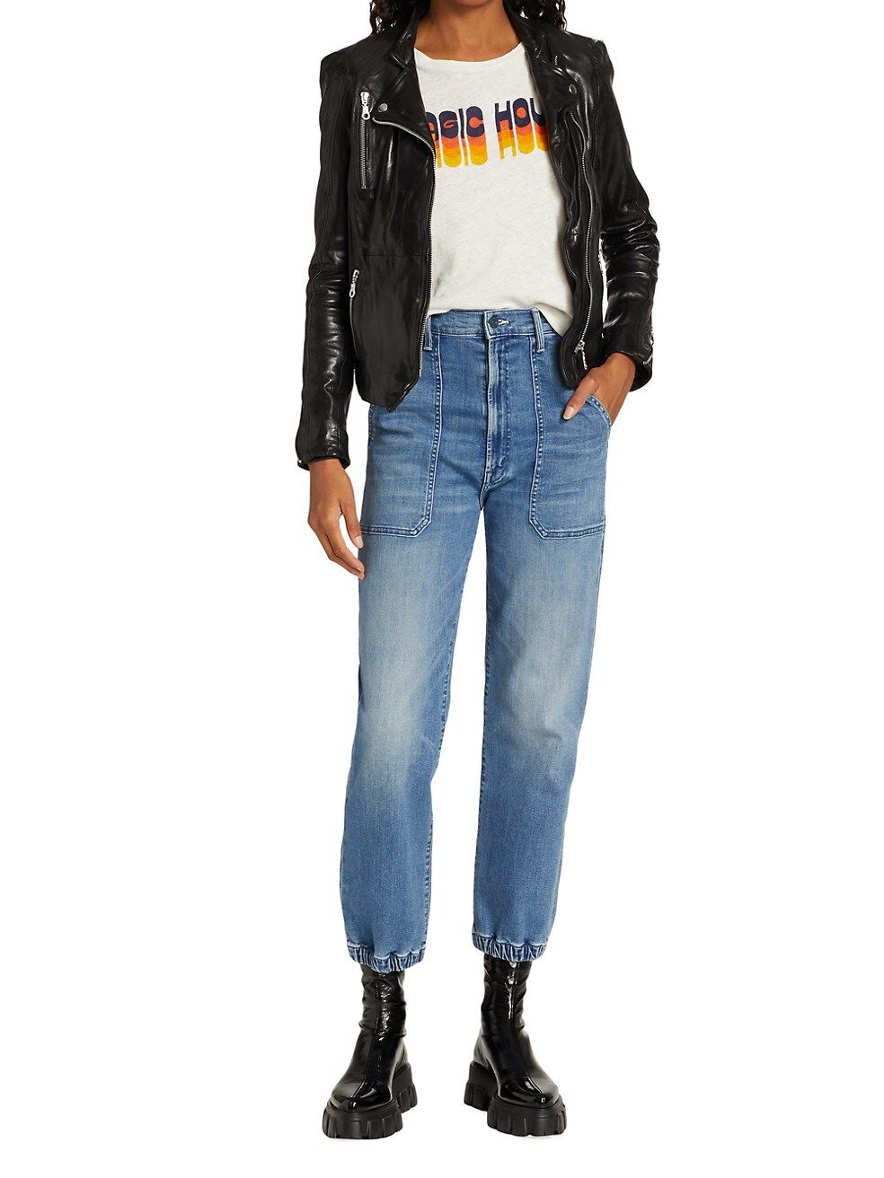 Mother Wrapper Patch Springy High-Rise Stretch Ankle Jeans | Saks Fifth Avenue