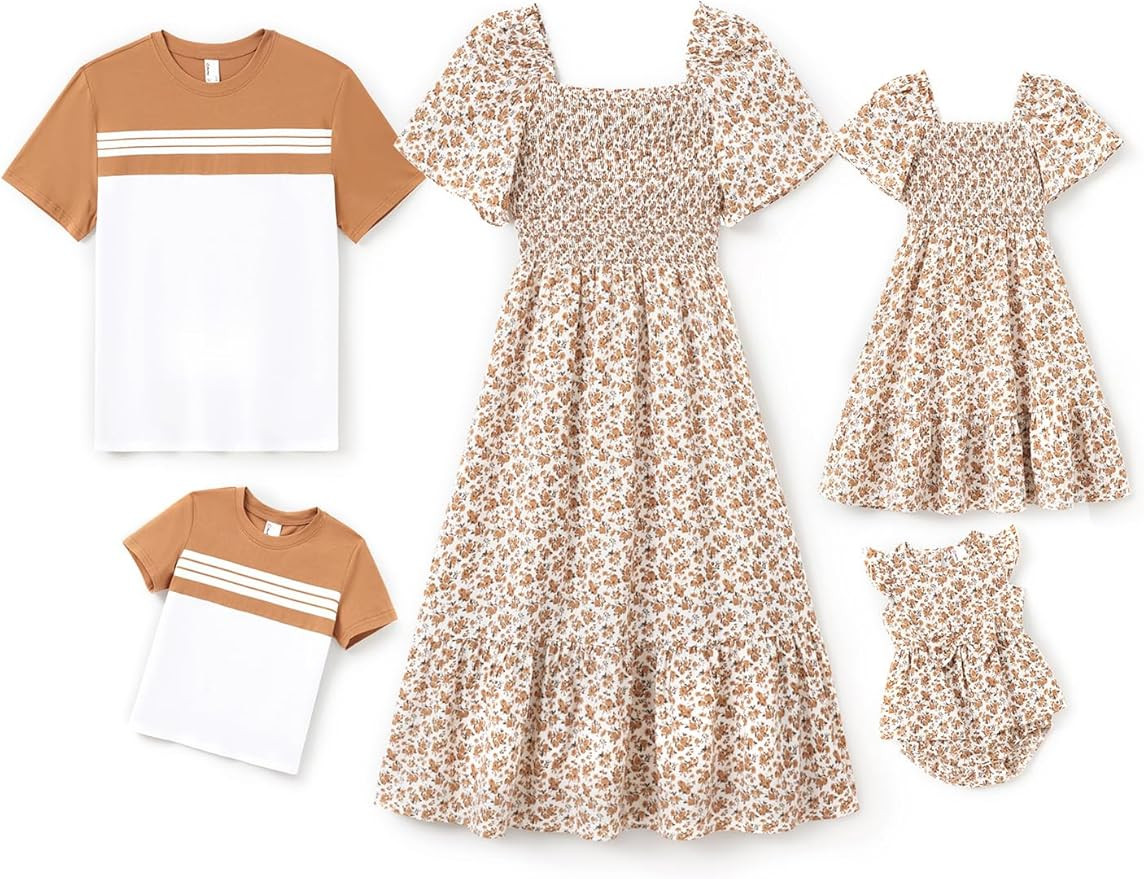 PATPAT Family Matching Outfits Mommy and Me Dresses Ditsy Floral Beach Vacation Photo Dresses and... | Amazon (US)