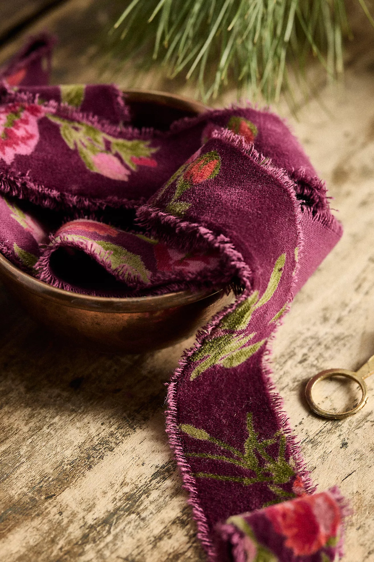Floral Antiqued Frayed Velvet Ribbon | Anthropologie (US)