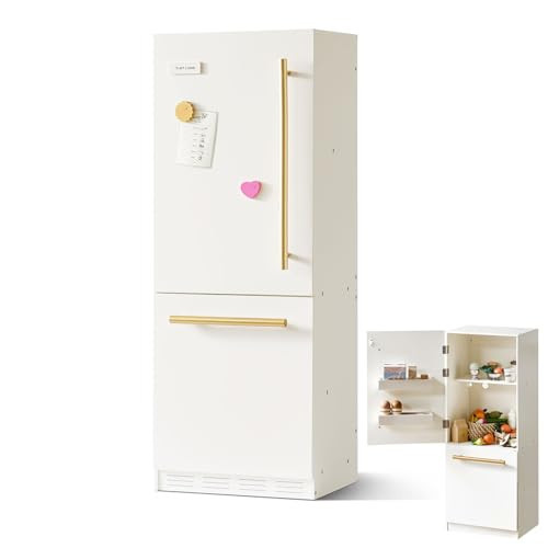 Tiny Land Wooden Toy Fridge with Spacious Storage, Realistic Play Kitchen Refrigerator for Kids’ Pretend Play with Three Freezer Magnets | Amazon (US)