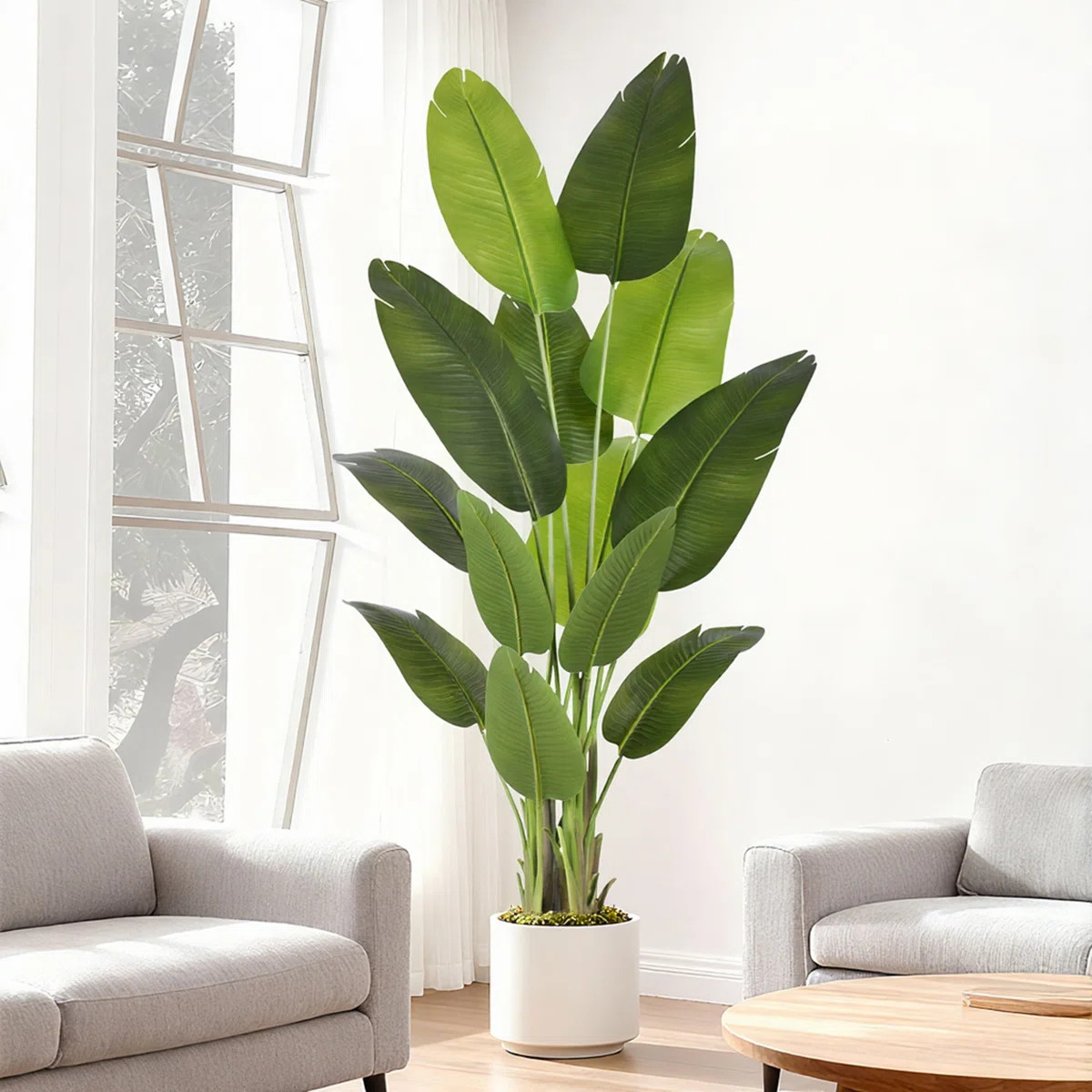 1.8M Artificial Tree & Faux Plants, White Belly Pot Artificial Bird of Paradise, Large Fake Bird ... | Wayfair North America