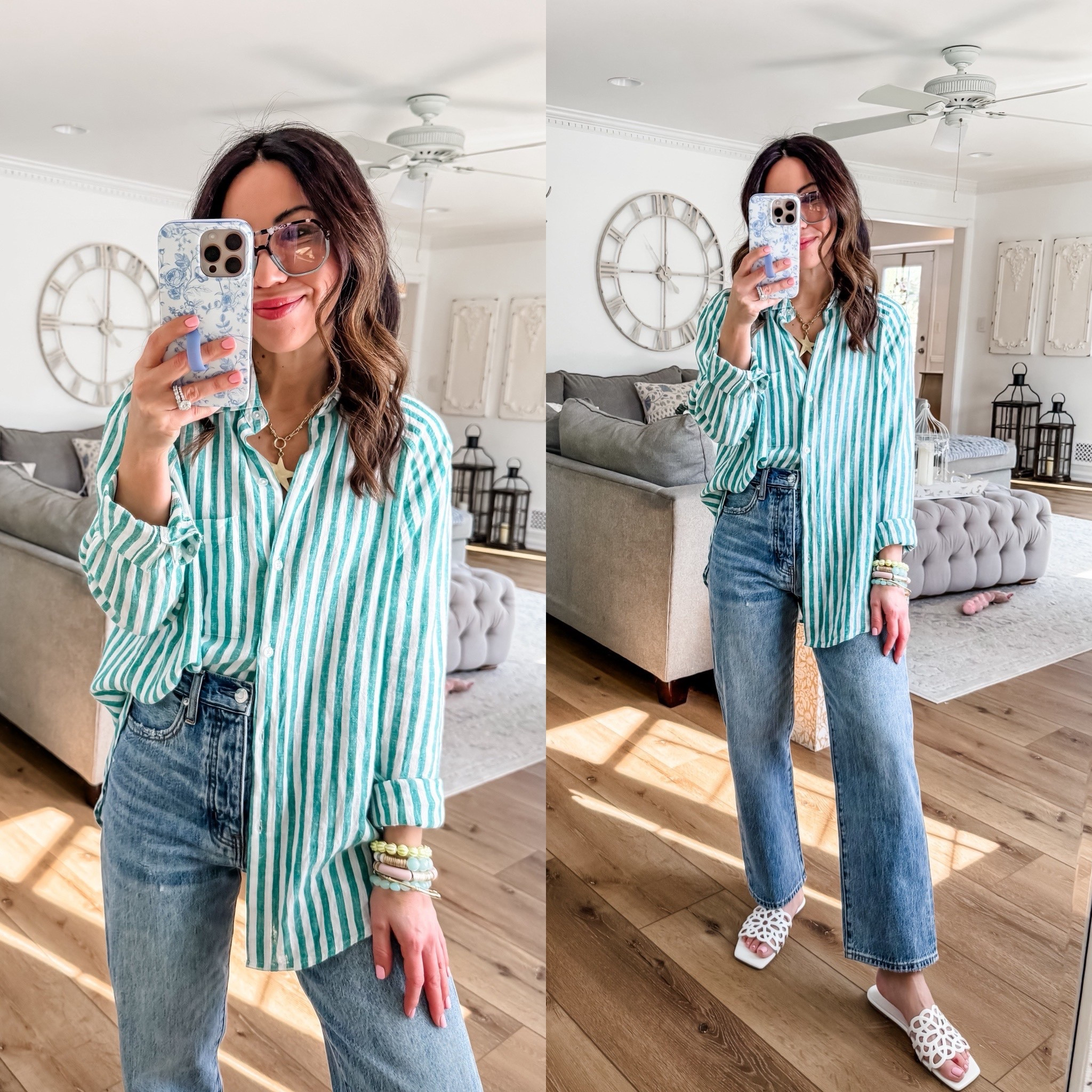 Small button-down shirt. Straight leg jeans I sized up to a 26. Sandals TTS. Jewelry code HOUSEOFLEO20. Glasses code TAMMY10AM



#LTKSaleAlert #LTKOver40 #LTKPetite