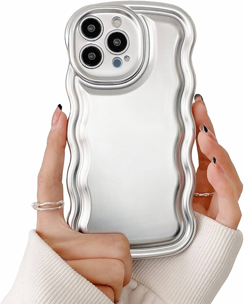 Wlz for iPhone 12 Pro Case Curly Wave Frame Cute Design, Metallic Silver Matte Fashion Phone Case... | Amazon (US)