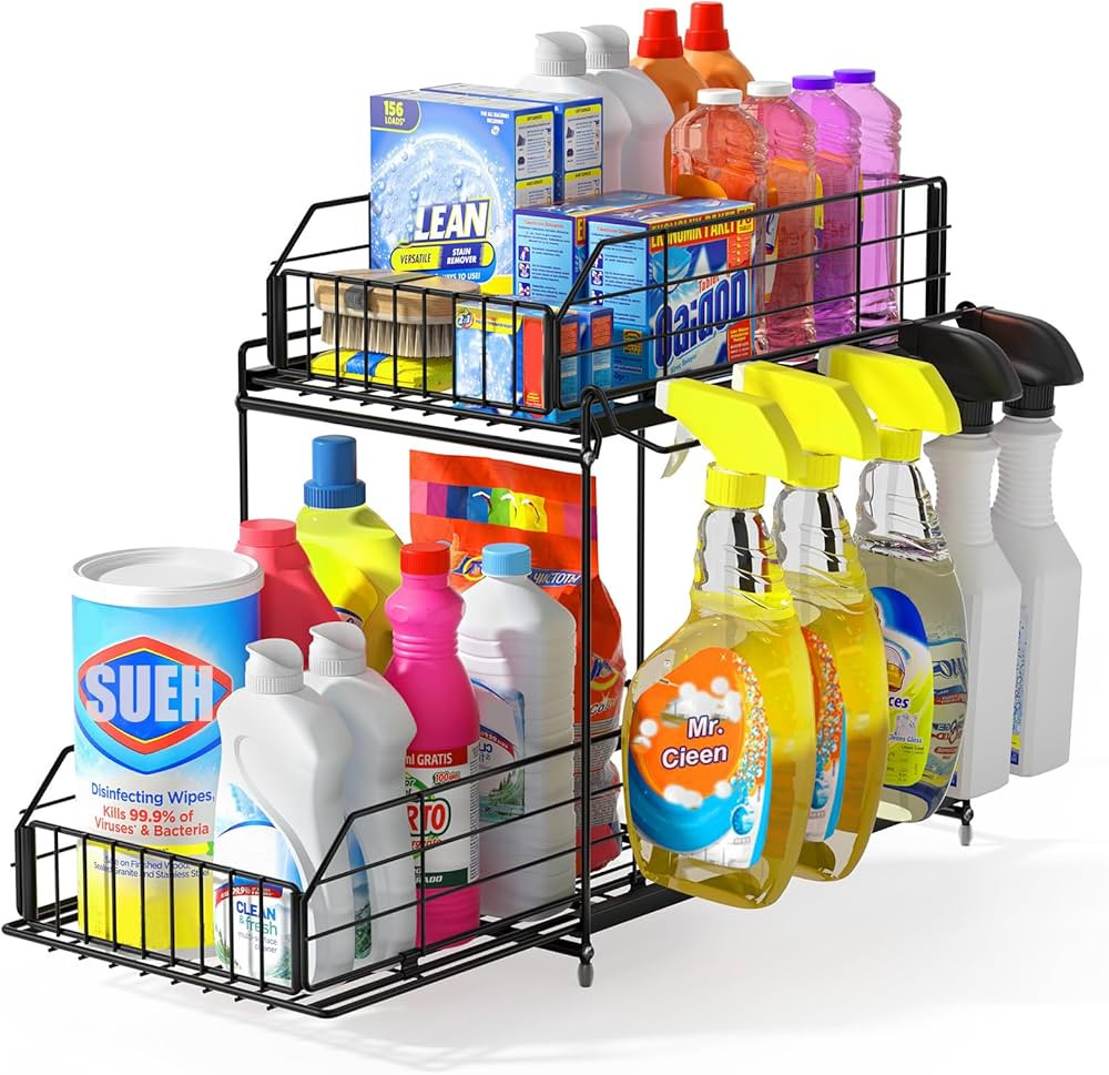 SUEH DESIGN Under Sink Organizer, 2 Tier Bathroom Cabinet Organizer Metal Kitchen Sink Organzier ... | Amazon (US)