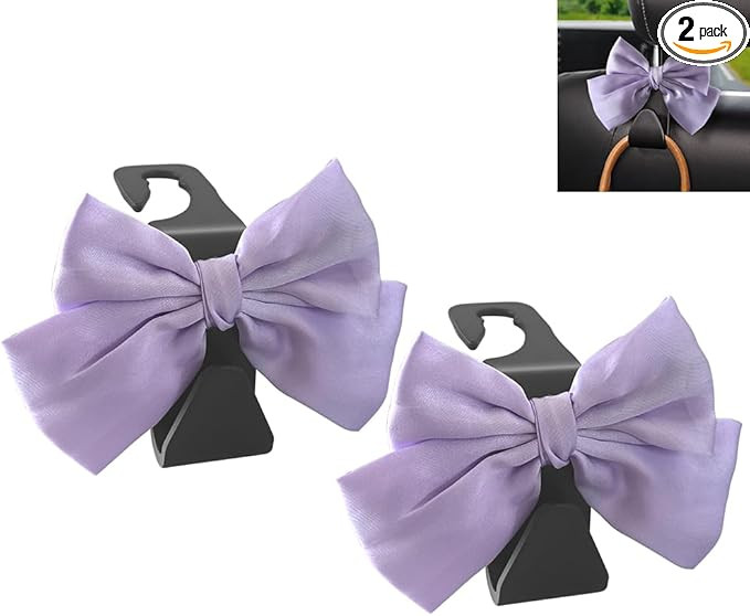 2 Pack Car Purse Hooks, Cute Bow Car Seat Headrest Hook Hanger for Purses and Bags, Space-Saving ... | Amazon (US)
