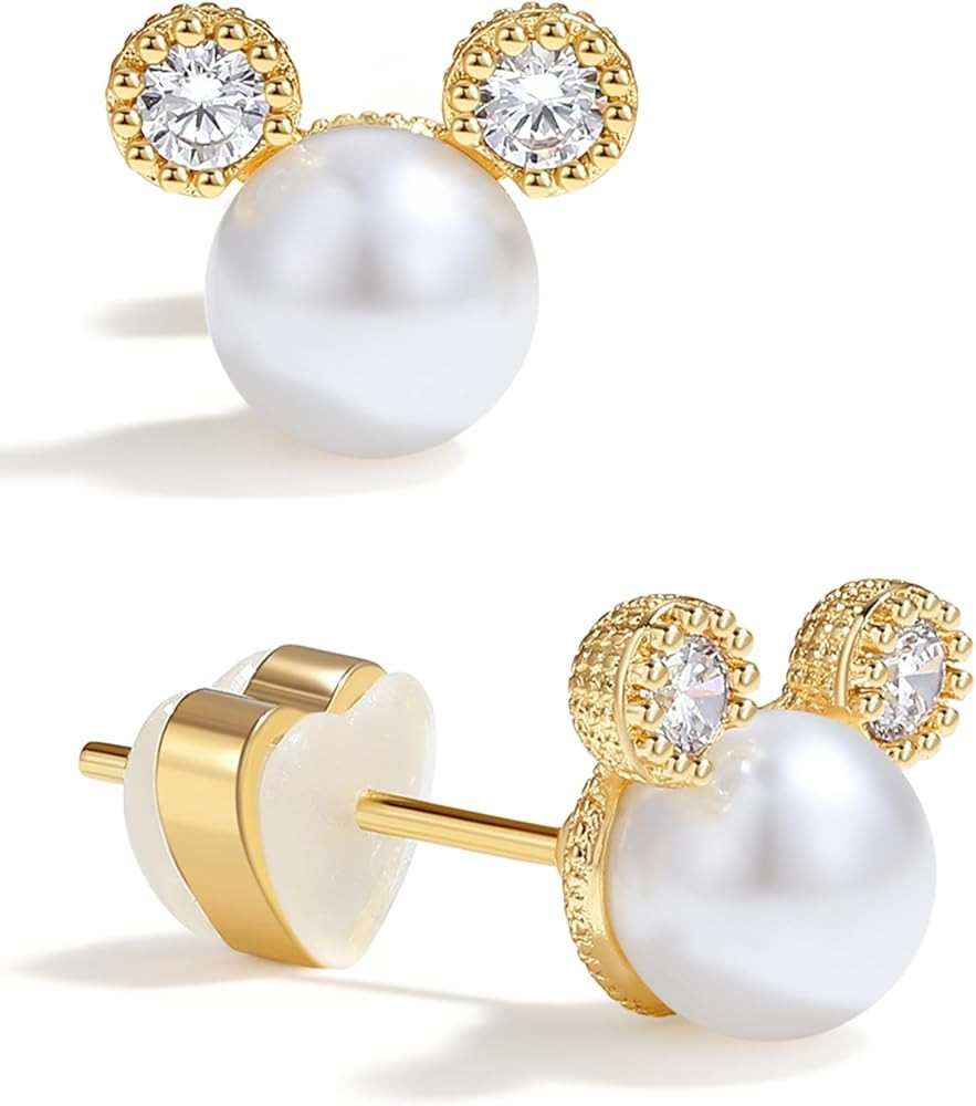 PANSTAR Pearl Earrings for Women - Hypoallergenic 925 Sterling Silver Posts with Pearls & Zircon ... | Amazon (US)