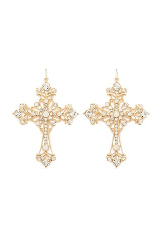 Rhinestone-Embellished Cross Drop Earrings | Forever 21 (US)