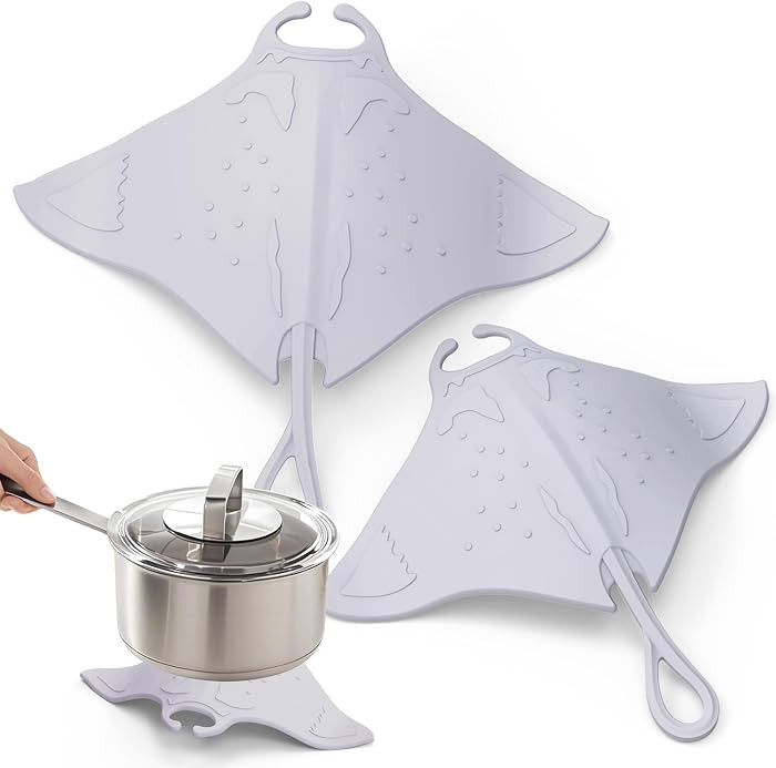 UMIRRO Cute Silicone Trivets for Hot Pots and Pans w/Pop-up Fun, Heat Resistant Mats for Quartz Countertop, Ocean Themed Pot Holder Pads for Coastal Decor, Kitchen Gifts for Beach Lovers Grey 2 Pack | Amazon (US)