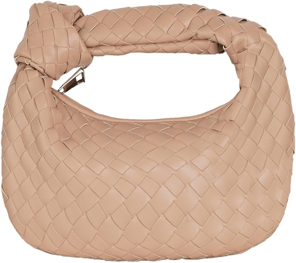Woven Handbag for Women Fashion Designer Ladies Knoted Hobo Bag Bucket Purse PU Leather | Amazon (US)