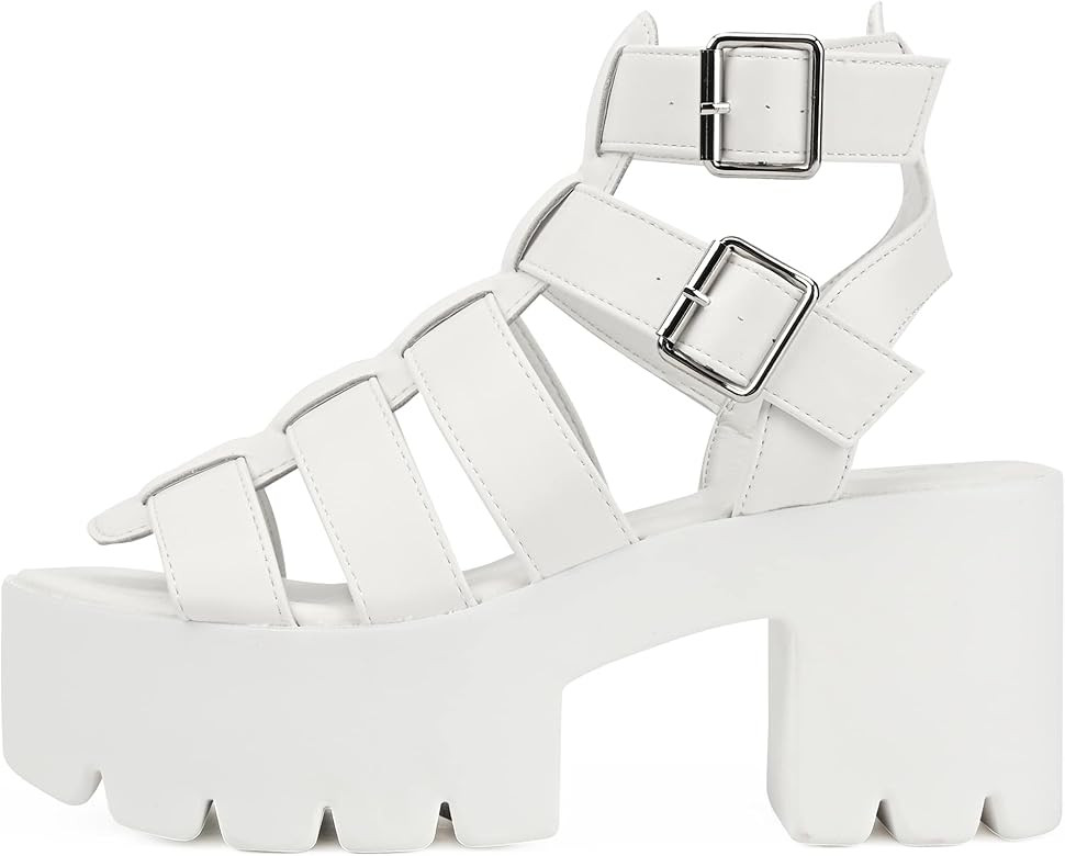 Women's Chunky Fisherman Platform Sandals in Open Toe Caged Multi Buckle Ankle Strap Block Heel | Amazon (US)