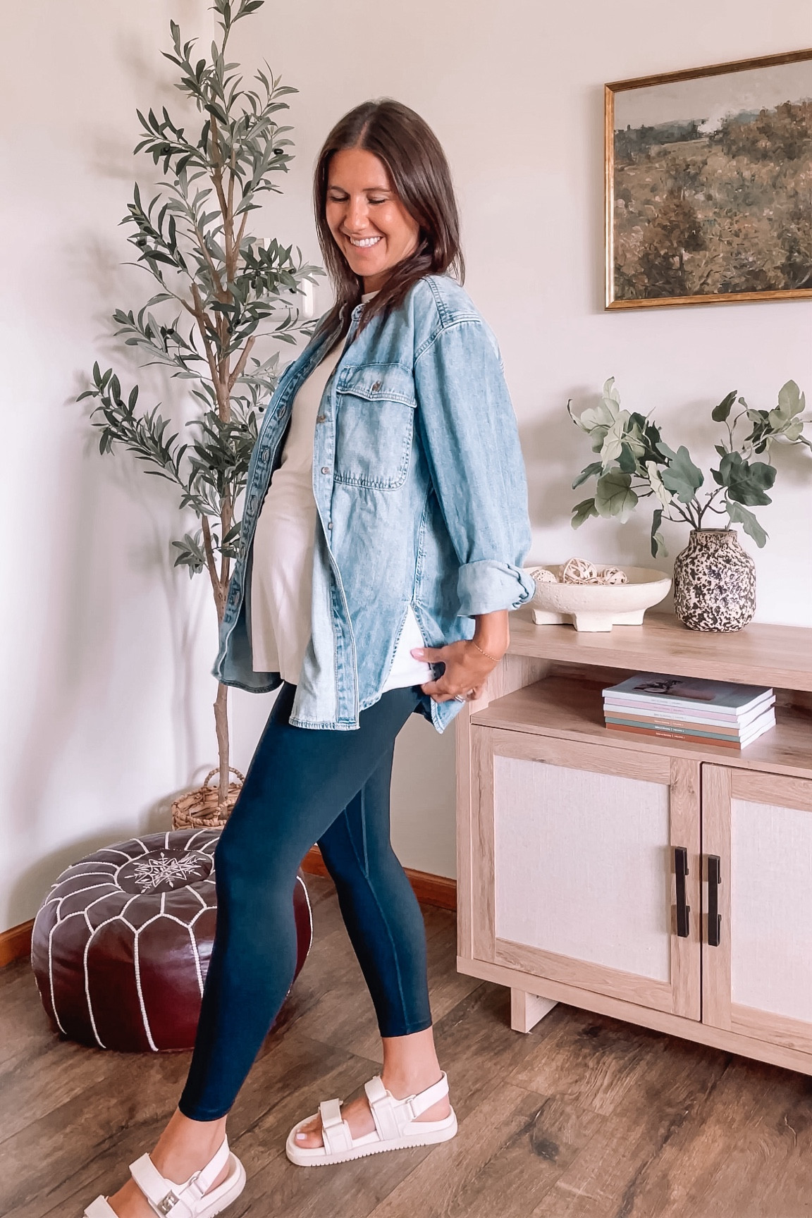 The perfect chambray denim shacket! It’s soft material that hangs just right. Wearing medium for the oversized look. Leggings are non-maternity, so I sized up to medium. Tunic tank is a small.
Sandals fit tts!

Target finds
Target style 
Maternity style
Bump style 
Fall outfits 
Fall outfit 
Amazon finds
Amazon fashion 
Casual outfit 
Jean shacket 
Back to school 

#LTKBump #LTKBacktoSchool #LTKFindsUnder50