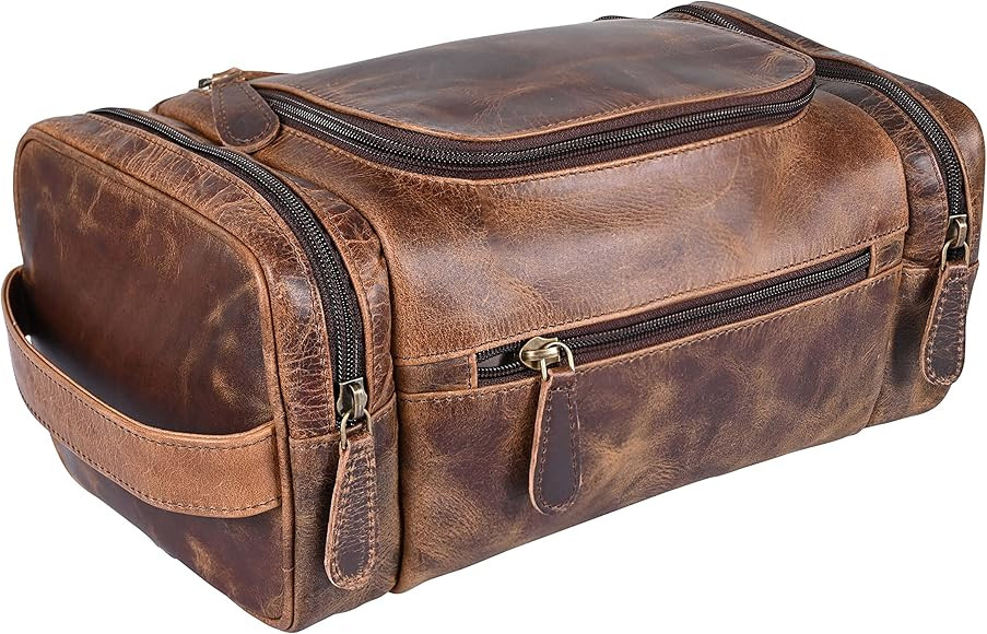Leather Toiletry Bag For Men Women | Dopp Kit Mens Hanging Toiletry Bag (PREMIUM LEATHER) Travel ... | Amazon (US)