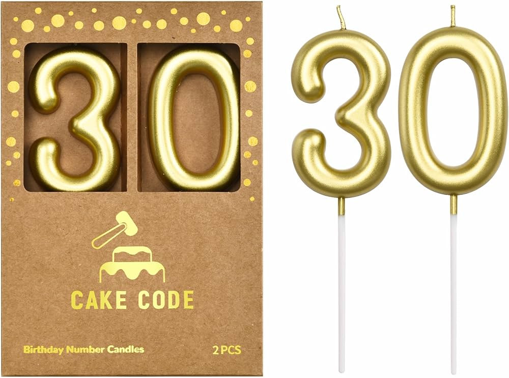 2.76 Inch Classical Gold 30 Number Birthday Candles, Gold Number Candles, Cake Number Candles, Pa... | Amazon (US)