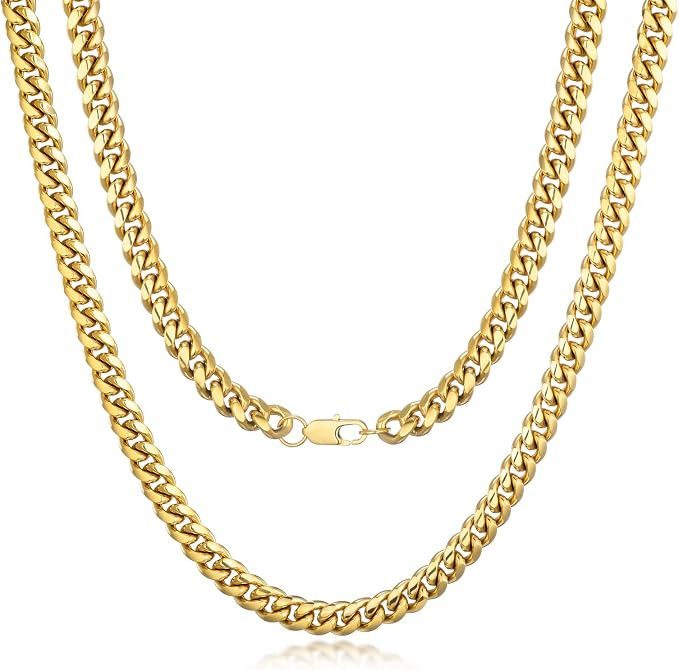 FEEL STYLE Mens Cuban Link Chain Miami Cuban Necklace 18k Gold Silver Diamond Cut Stainless Steel... | Amazon (US)