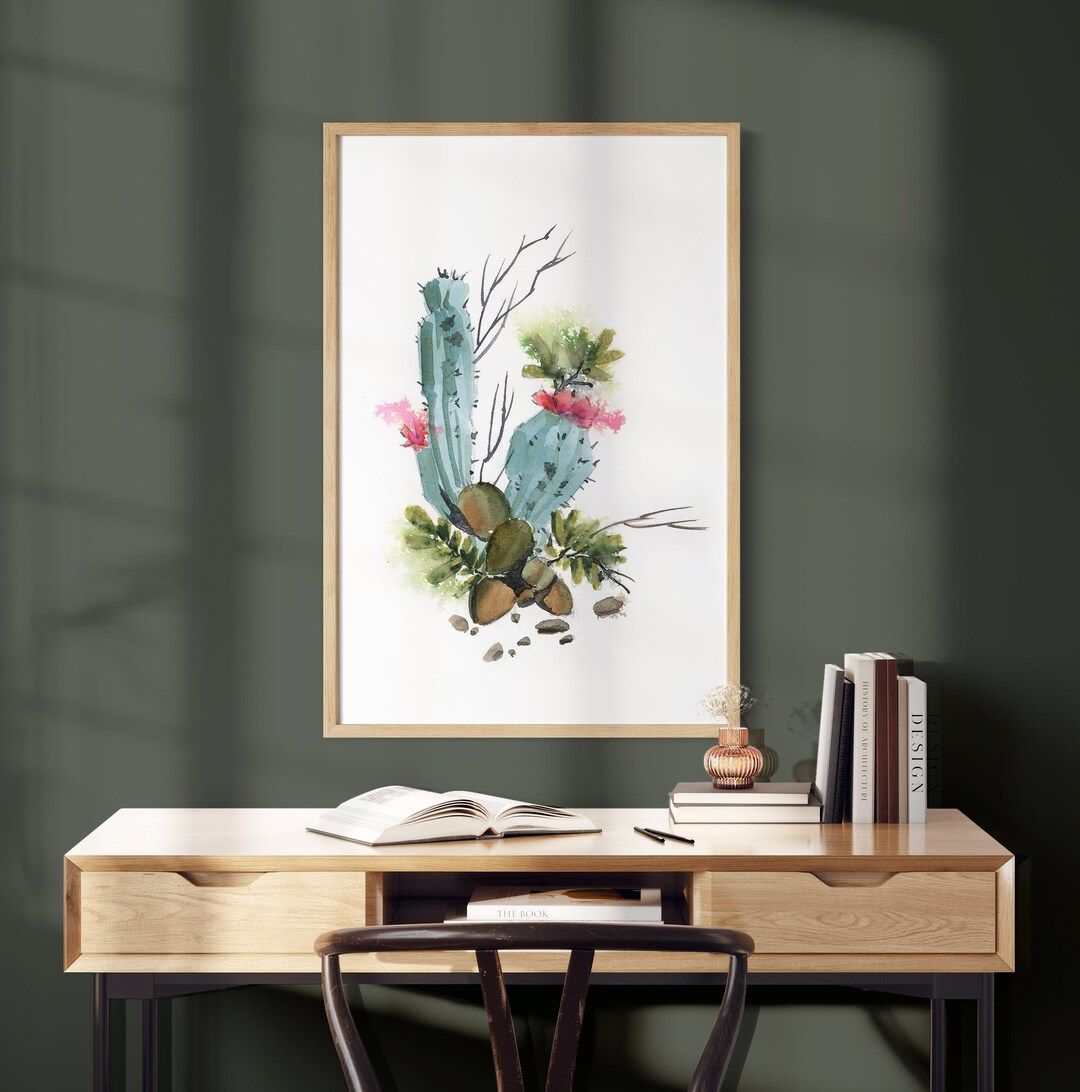 Cactus Wall Art Prints, Desert Plant Painting Artwork, Succulent Watercolor Pink Flowers Painting... | Etsy (US)