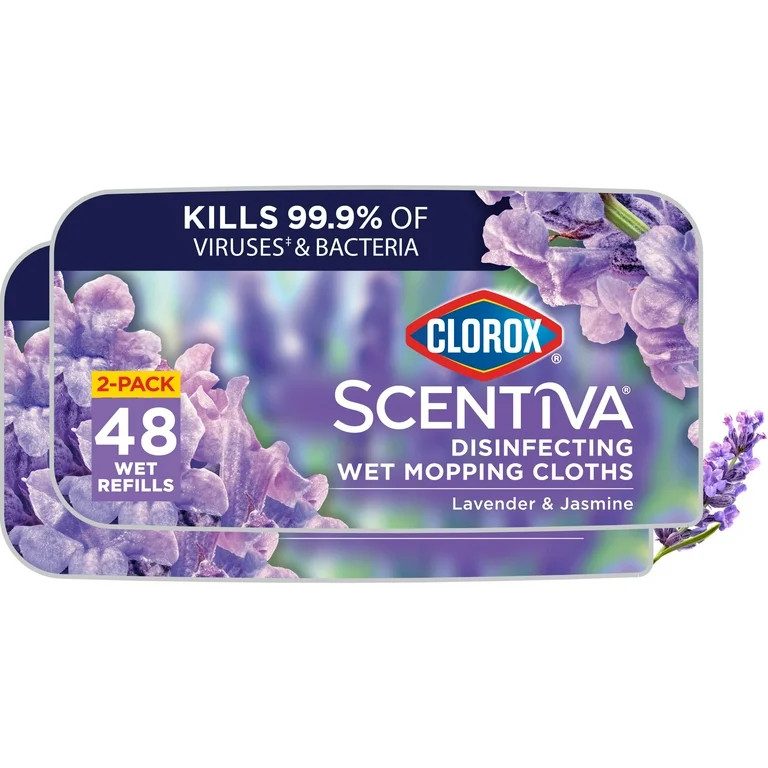 Clorox Scentiva Disinfecting Wet Mop Pads, Lavender & Jasmine, 48 Wet Refills, Pack of 2 | Walmart (US)
