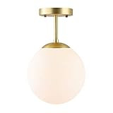 Light Society Zeno Globe Semi Flush Mount Ceiling Light, Matte White with Brass Finish, Contemporary | Amazon (US)