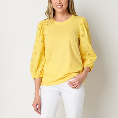 St. John's Bay Womens Crew Neck 3/4 Sleeve Blouse | JCPenney