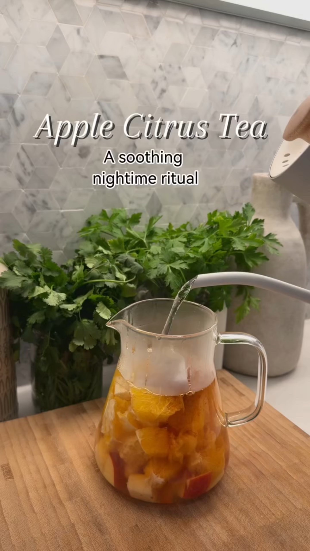 If you want a soothing, calming drink at night… make this 🍎🍊✨

It smells lovely and tastes like a warm little reset.
Perfect for when your fruit has aged and you’re looking to use it up instead of throwing it away! 🌱

My fruit tea recipe:
1 chopped apple + chopped orange
cinnamon + mint leaves
rooibos (or any decaf tea)
boiling water
steep 10 minutes

Save this for your next wind-down 🤍

#tealovers #teapot #freshfruit #decaftea #asmr